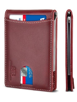 SERMAN BRANDS RFID Blocking Slim Bifold Genuine Leather Minimalist Front Pocket Wallets for Men with Money Clip Thin Mens