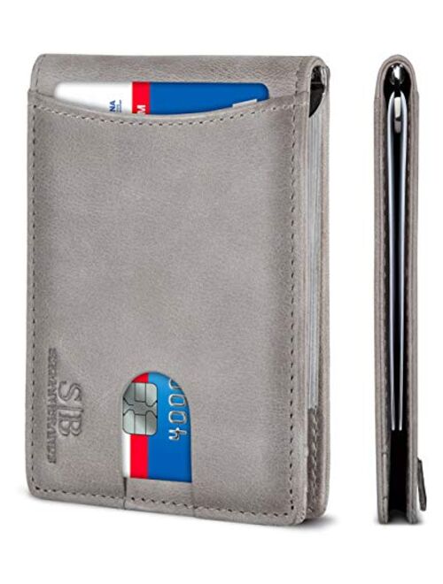 SERMAN BRANDS RFID Blocking Slim Bifold Genuine Leather Minimalist Front Pocket Wallets for Men with Money Clip Thin Mens