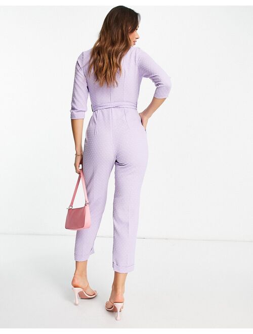 Closet London tie waist wrap jumpsuit in lilac