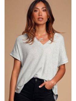 True Story Light Blue V-Neck Short Sleeve Sweater Top