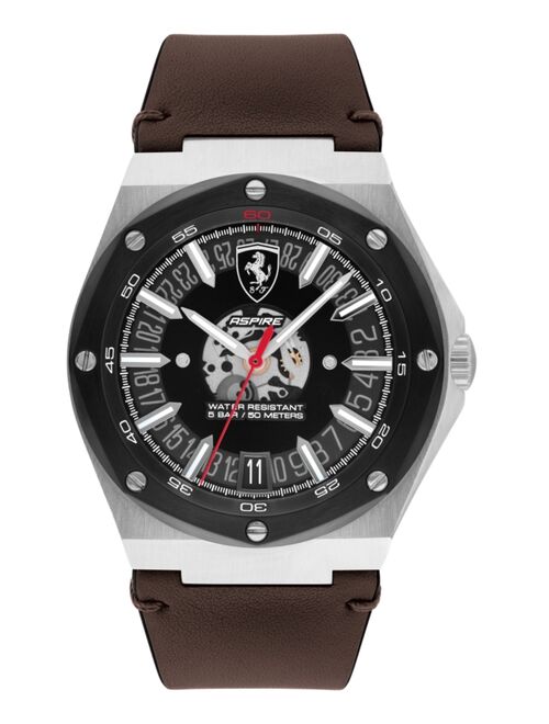 Ferrari Men's Aspire Brown Leather Strap Watch 42mm