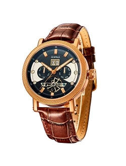 Survan Watchdesigner SURVAN Swiss Automatic Watch for Men Sapphire Crystal Mechanical Skeleton Wrist Watch 18k Yellow Gold Ion-Plated Leather Strap