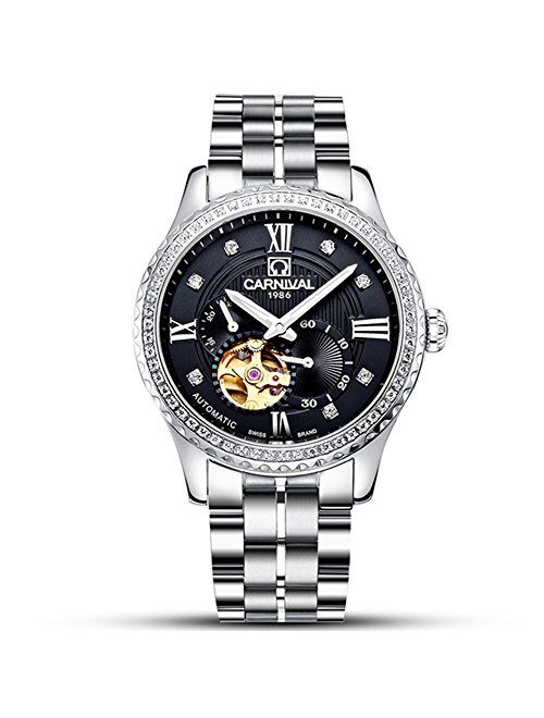 Gosasa Diamond Watches Men's Automatic Mechanical Skeleton Watch White or Black Dial Waterproof Watch