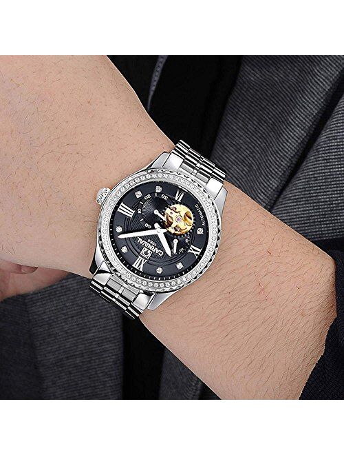 Gosasa Diamond Watches Men's Automatic Mechanical Skeleton Watch White or Black Dial Waterproof Watch