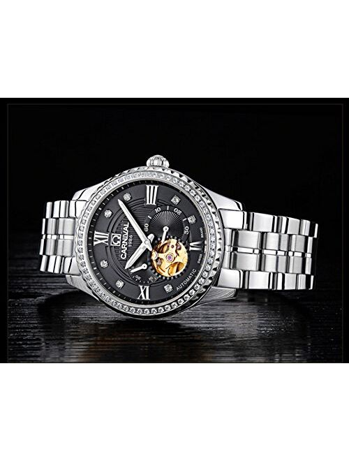 Gosasa Diamond Watches Men's Automatic Mechanical Skeleton Watch White or Black Dial Waterproof Watch