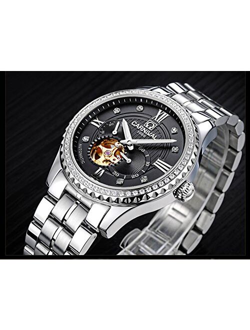 Gosasa Diamond Watches Men's Automatic Mechanical Skeleton Watch White or Black Dial Waterproof Watch