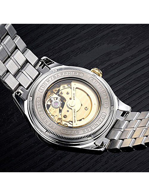 Gosasa Diamond Watches Men's Automatic Mechanical Skeleton Watch White or Black Dial Waterproof Watch