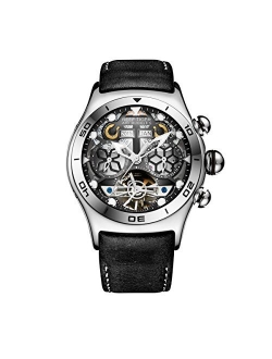 Sport Watches for Mens Black Skeleton Dial Steel Tourbillon Watch RGA703