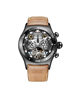 Sport Watches for Mens Black Skeleton Dial Steel Tourbillon Watch RGA703