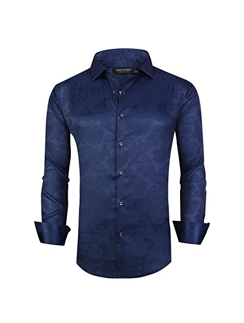 Alex Vando Mens Nightclub Printed Dress Shirts Non-Iron Regular Fit Party Button Down Shirt