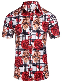 Daupanzees Mens Short Sleeve Fashion Luxury Design Print Dress Shirt