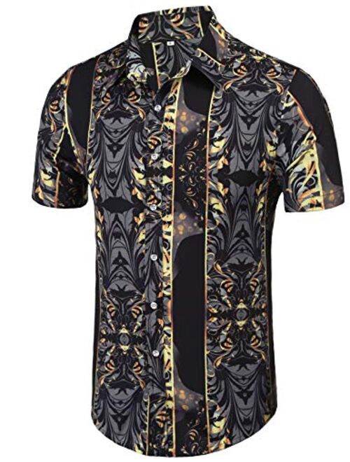 Daupanzees Mens Short Sleeve Fashion Luxury Design Print Dress Shirt