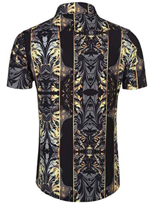 Daupanzees Mens Short Sleeve Fashion Luxury Design Print Dress Shirt