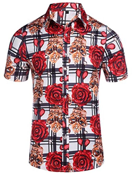 Daupanzees Mens Short Sleeve Fashion Luxury Design Print Dress Shirt