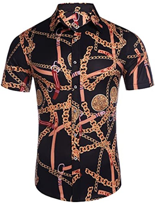 Daupanzees Mens Short Sleeve Fashion Luxury Design Print Dress Shirt