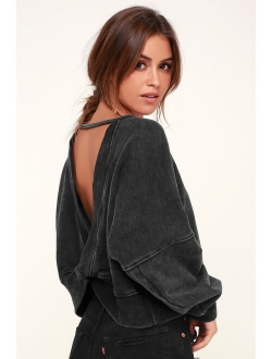 Twist Connection Olive Green Backless Cropped Sweater Top