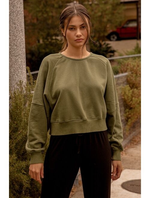 Lulus Twist Connection Olive Green Backless Cropped Sweater Top