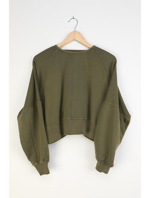 Lulus Twist Connection Olive Green Backless Cropped Sweater Top