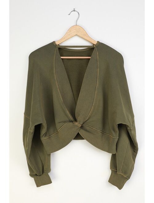 Lulus Twist Connection Olive Green Backless Cropped Sweater Top