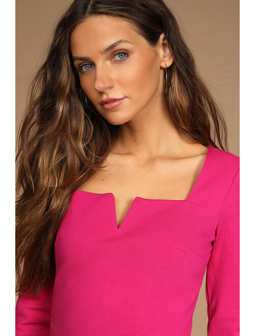 Lulus Elevated Affection Magenta Notched Long Sleeve Crop Top