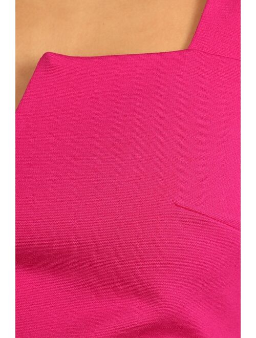 Lulus Elevated Affection Magenta Notched Long Sleeve Crop Top