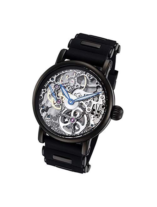 Rougois Tattoo Black Mechanical Skeleton Watch - Silicone Band