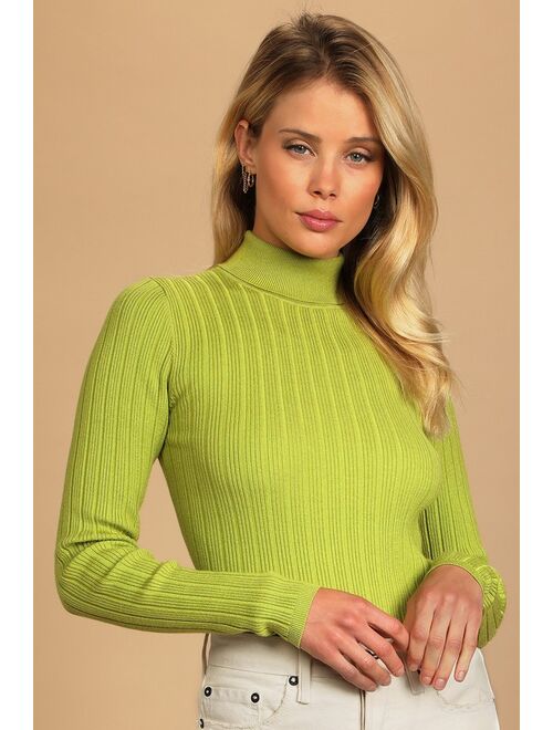 Lulus Chill In the Air Chartreuse Ribbed Knit Turtleneck Sweater