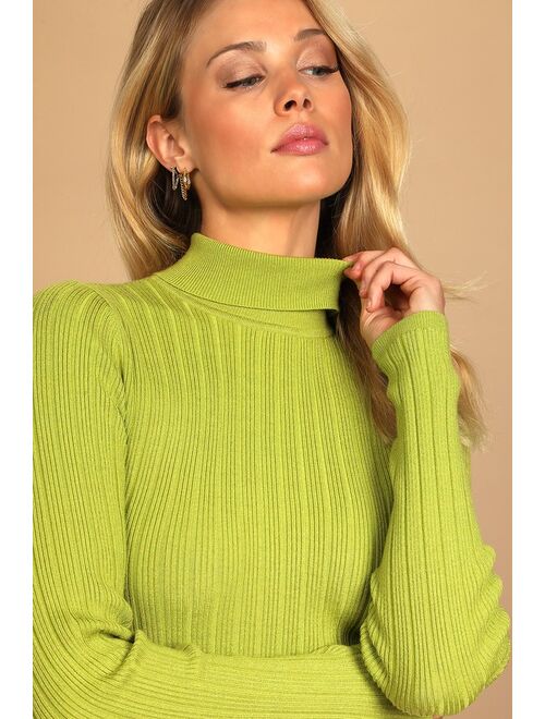 Lulus Chill In the Air Chartreuse Ribbed Knit Turtleneck Sweater