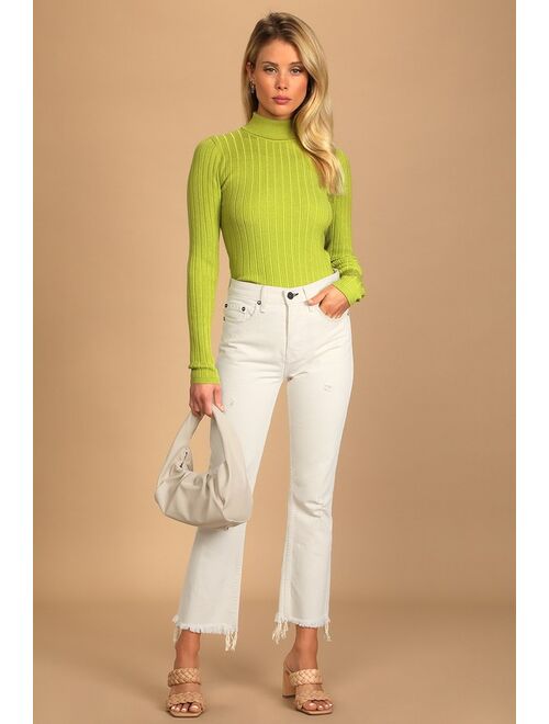 Lulus Chill In the Air Chartreuse Ribbed Knit Turtleneck Sweater