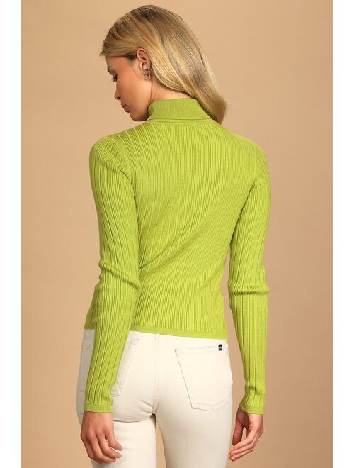 Lulus Chill In the Air Chartreuse Ribbed Knit Turtleneck Sweater