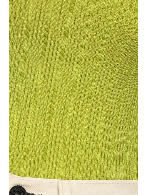 Lulus Chill In the Air Chartreuse Ribbed Knit Turtleneck Sweater