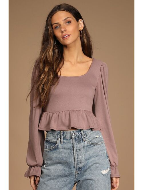 Lulus Style Influencer Taupe Long Sleeve Peplum Top