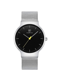 GOLDEN HOUR Men’s Watches Fashion Minimalist Thin 38mm Quartz Analog Waterproof Watch with Black Stainless Steel Mesh Band