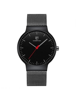 GOLDEN HOUR Men’s Watches Fashion Minimalist Thin 38mm Quartz Analog Waterproof Watch with Black Stainless Steel Mesh Band