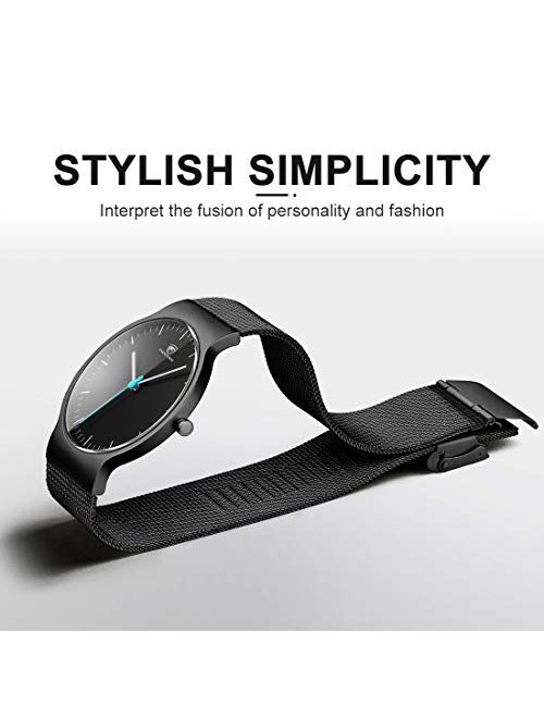 GOLDEN HOUR Men’s Watches Fashion Minimalist Thin 38mm Quartz Analog Waterproof Watch with Black Stainless Steel Mesh Band