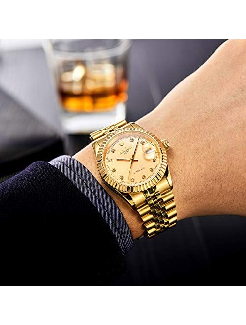 Haiqin Automatic Men’s Watch Luxury Mechanical Two Tones Watches for Men Waterproof Stainless Steel Wristwatch Luminous Dial,Watch Tool for Free