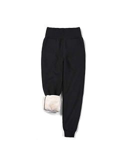 utcoco Women's Winter Wide Ribbed High Waist Thick Sherpa Lined Warm Fleece Jogger Sweatpant