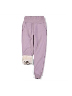 utcoco Women's Winter Wide Ribbed High Waist Thick Sherpa Lined Warm Fleece Jogger Sweatpant