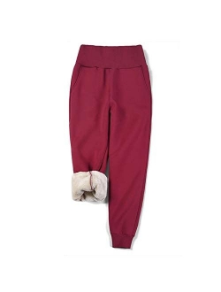 utcoco Women's Winter Wide Ribbed High Waist Thick Sherpa Lined Warm Fleece Jogger Sweatpant