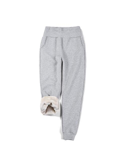 utcoco Women's Winter Wide Ribbed High Waist Thick Sherpa Lined Warm Fleece Jogger Sweatpant