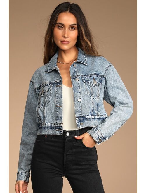 DAZE DENIM The Frequent Flier Light Wash Cropped Denim Jacket