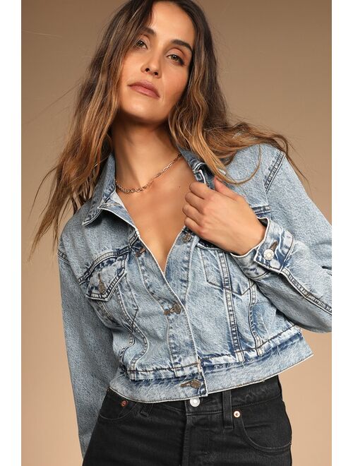 DAZE DENIM The Frequent Flier Light Wash Cropped Denim Jacket