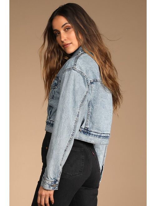 DAZE DENIM The Frequent Flier Light Wash Cropped Denim Jacket