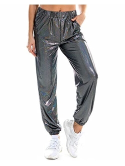 Anlydia Night Club Metallic Hologram Shiny Pants Party Trousers