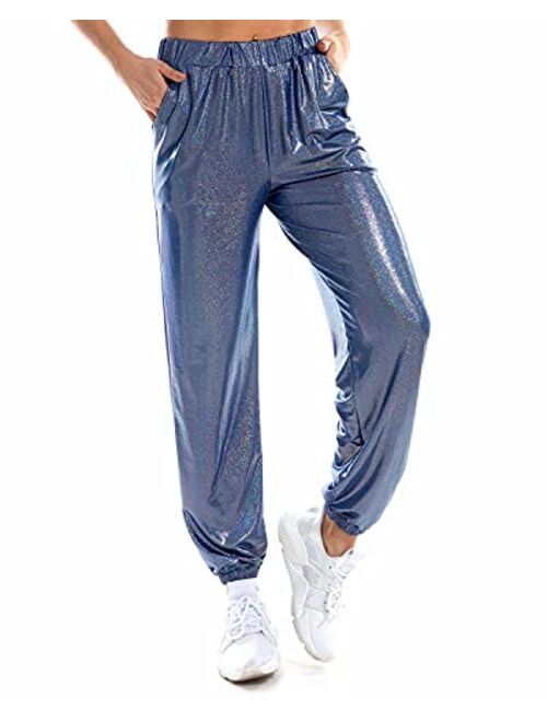 Anlydia Night Club Metallic Hologram Shiny Pants Party Trousers