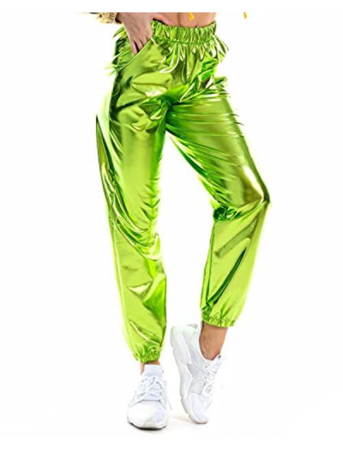 Anlydia Night Club Metallic Hologram Shiny Pants Party Trousers