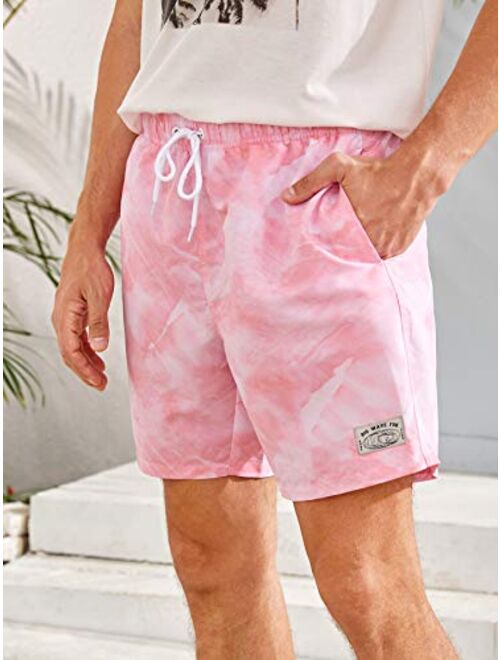 Romwe Men's Tie Dye Gym Shorts Lightweight Workout Running Training Shorts with Pocket