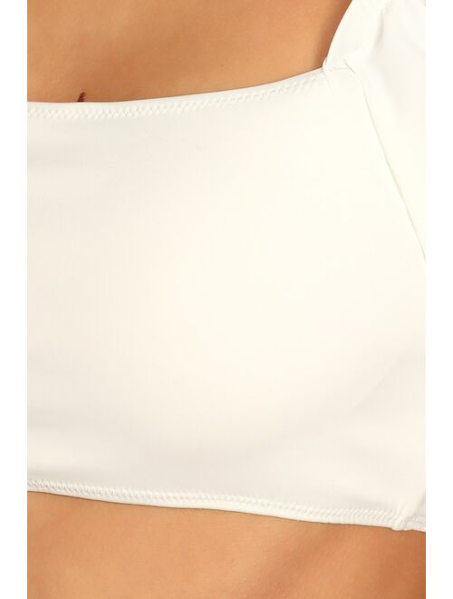 Lulus Summer Frill White Puff Sleeve Bikini Top