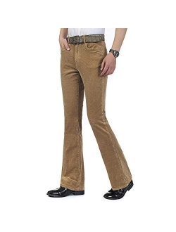 HAORUN Men Corduroy Bell Bottom Flares Pants Slim Fit 60s 70s Vintage Bootcut Trousers