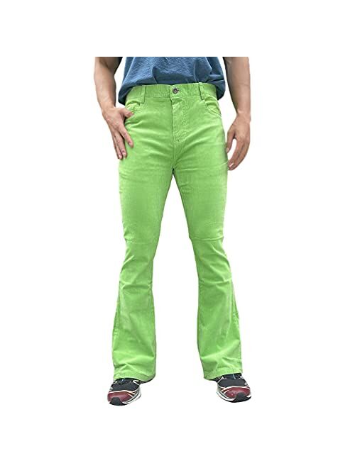 HAORUN Men Corduroy Bell Bottom Flares Pants Slim Fit 60s 70s Vintage Bootcut Trousers